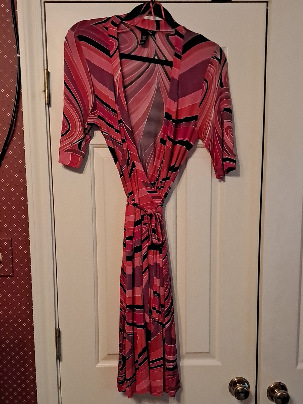 H&M Pink, Red and Black Striped Wrap Dress